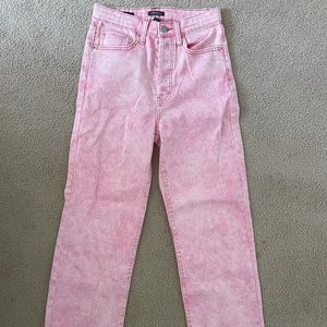 Pink high rise straight jeans